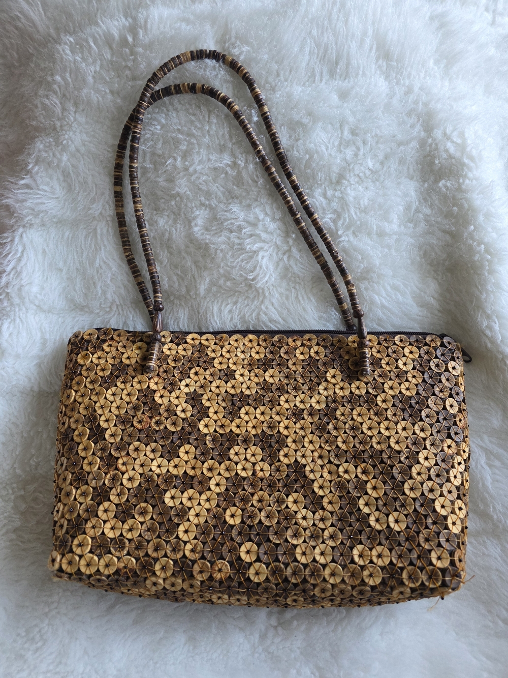 Hand Made Woven Bead Detail Women’s Shoulder Bag - Brown